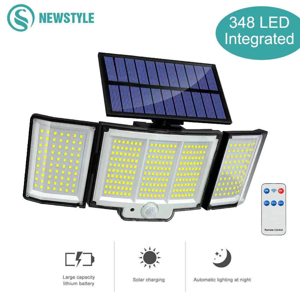 Luz Solar para exteriores, 328/348 LED, Sensor de movimiento superbrillante integrado, gran potencia, IP65, resistente al agua, 3 modos de trabajo, pared de jardín