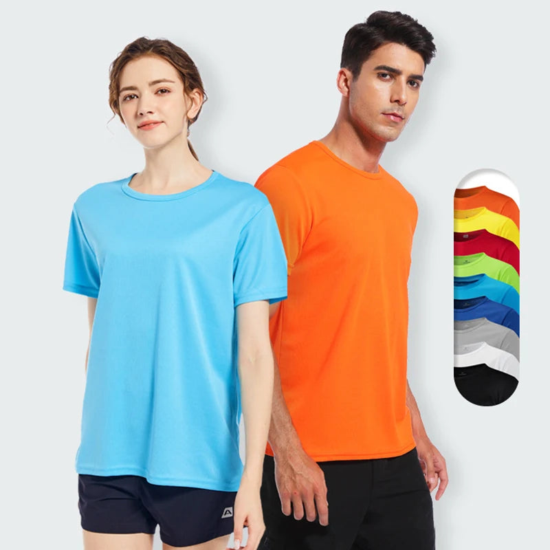 Camiseta deportiva de manga corta de secado rápido para hombre y mujer, camisetas de gimnasio, camiseta de entrenamiento para correr, ropa deportiva transpirable para adolescentes