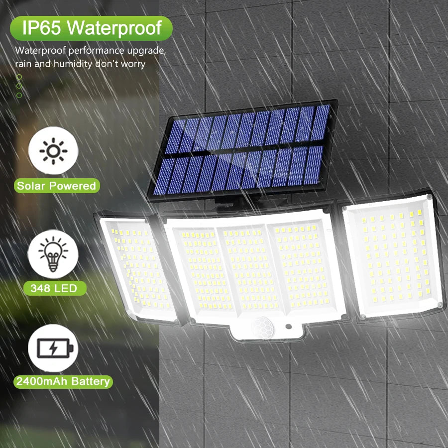 Luz Solar para exteriores, 328/348 LED, Sensor de movimiento superbrillante integrado, gran potencia, IP65, resistente al agua, 3 modos de trabajo, pared de jardín
