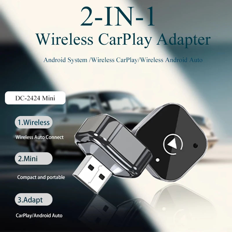 Adaptador CarPlay inalámbrico 2 en 1, Android Auto, cableado a conexión automática inalámbrica, caja inteligente AI para todos los coches con CarPlay con cable
