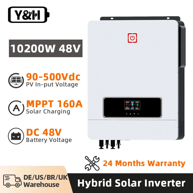 Inversor Solar híbrido Y & H de 10,2 kW/6,2 kW, inversor de red de encendido/apagado, inversor de onda sinusoidal pura de 48V y 220V, controlador de carga MPPT 160A/120A